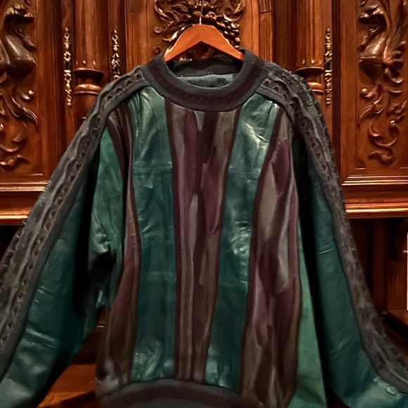 MENS LUXURY DESIGNER LEATHER SWEATER size L - Picture 5 of 13